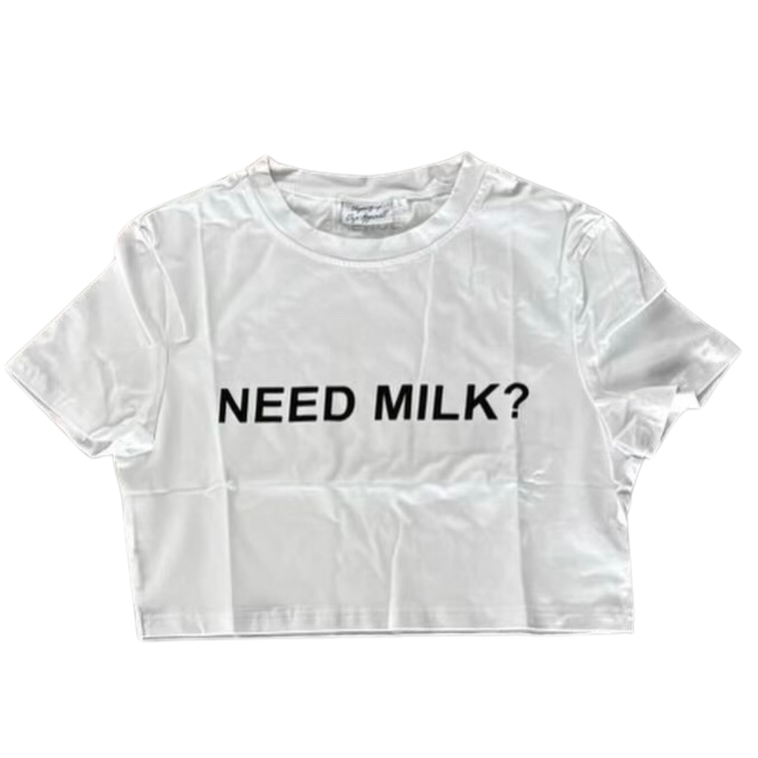 “Need Milk” crop top (white)